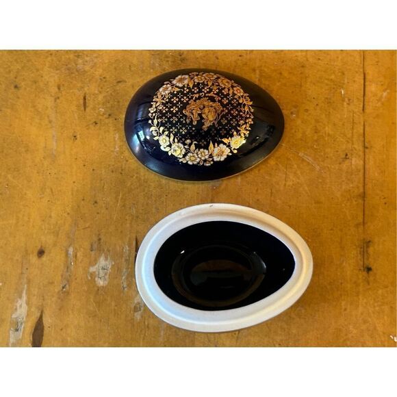 Vintage Limoges Castel France Small Colbalt Blue & 22K Gold Egg Trinket Box (874 - Picture 6 of 9